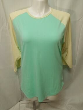 LuLaRoe Randy 2XL Mint/Yellow Reglan 3/4 Sleeve Colorblock Shirt #L261